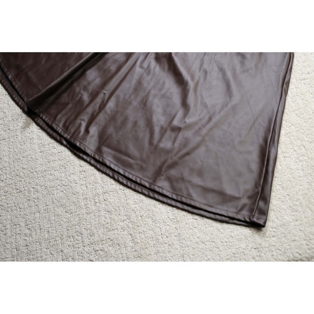 A New Day Dark Brown Faux Leather Midi Skirt Elastic Waist A-Line S NEW - Picture 3 of 7